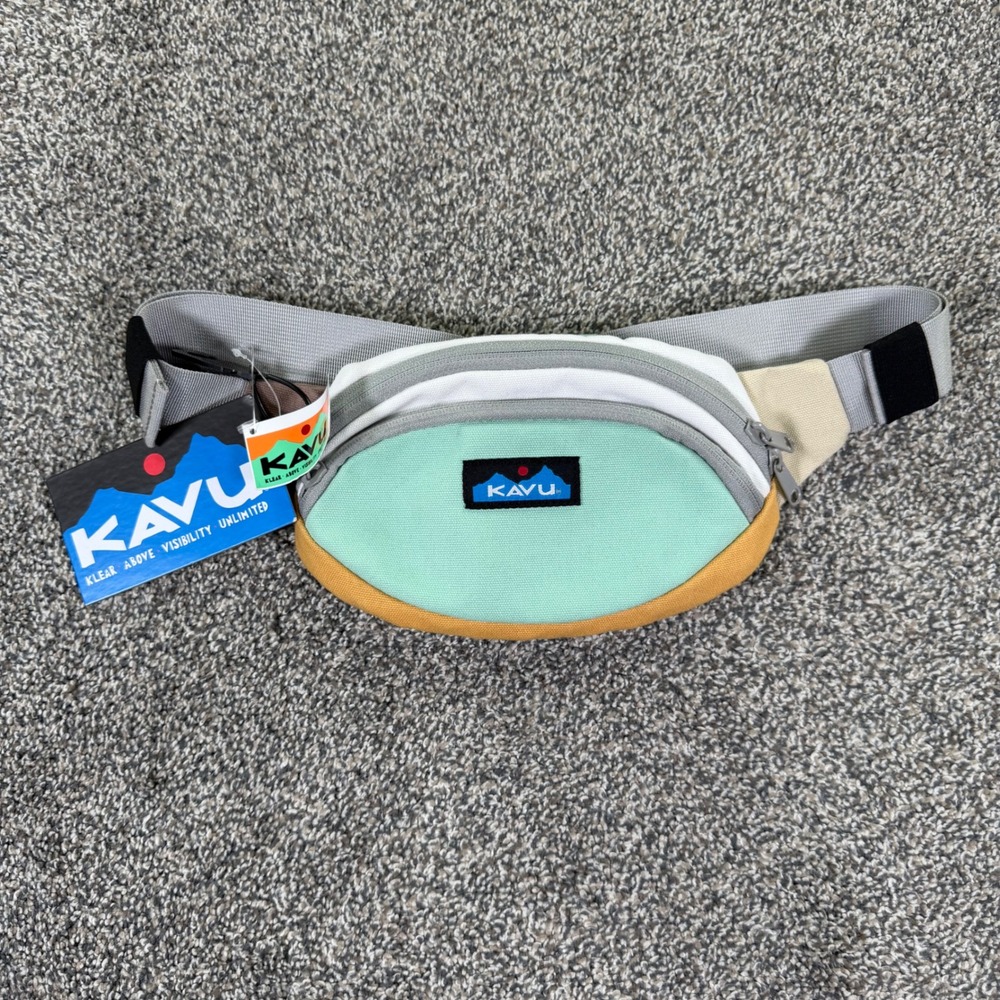 NEW KAVU Canvas Spectator Belt Bag Fanny Waist Pack Colorblock Mint Yellow Grey